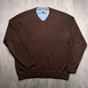 SYD JEROME Chicago Sweater Mens L V Neck Brown Pure 100% Cashmere Minimalist